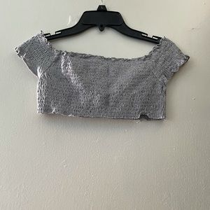 Gray Smocked Crop Top